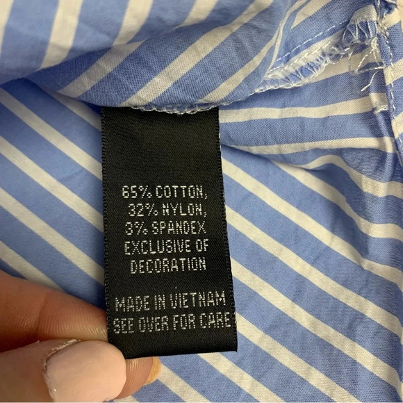 By & By size medium blue/white striped on/off shoulder open sleeves top - Picture 6 of 8